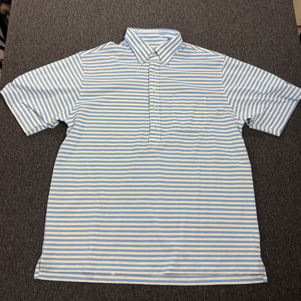 Vintage Y2k Donald Ross Blue White Striped Golf Athletic Polo Men's Large